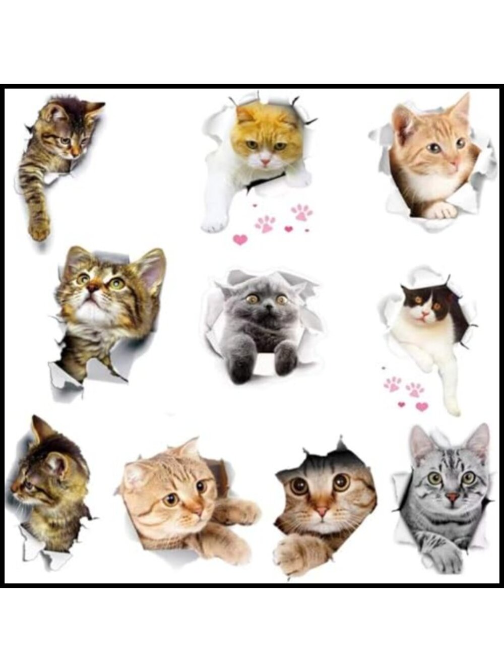 11 PCS 3D Removable Cartoon Cat Wall Stickers Peel Stick PVC Nursery Decor